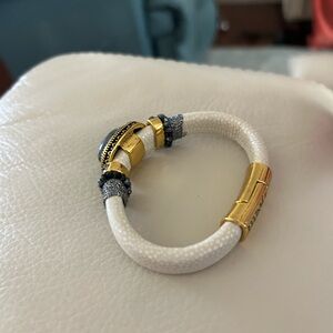 White and Gold Rope Bracelet with Metal Accents